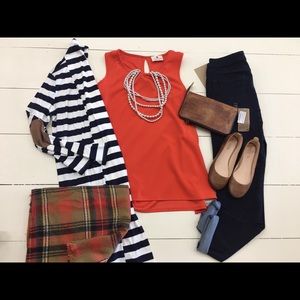 Orange sleeveless blouse